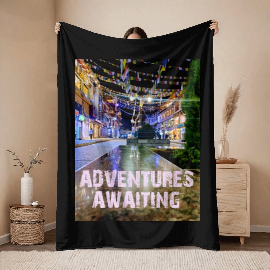 ADVENTURES AWAITING Throw Blankets