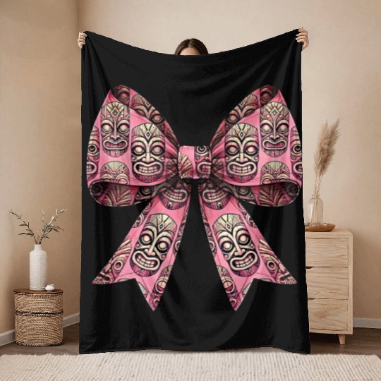 Coquette Bow Tiki Luau Hawaiian Hawaii Tiki Mask Throw Blankets