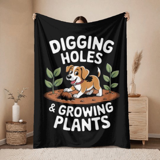 Digging Holes & Growing Plants – Fun Dog Gardening Throw Blankets