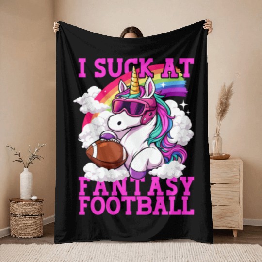 Fantasy Football Loser Unicorn I Suck At Fantasy Throw Blankets