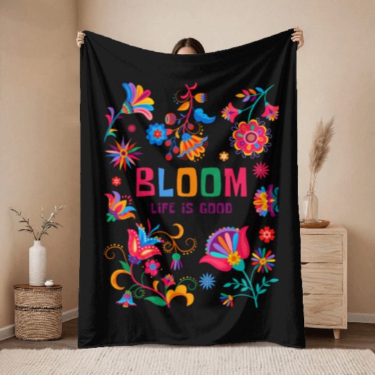 Bloom Life is Better - Colorful Floral Boho Design Throw Blankets