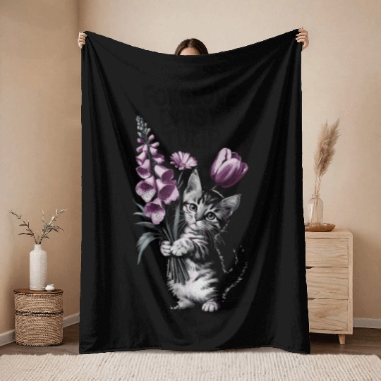 Subtle Floral Anti Trump Flowers Foxglove Daisy Throw Blankets