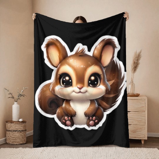 Kawaii Squirrel Throw Blankets