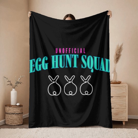 Unofficial Egg Hunt Squad Easter Throw Blankets