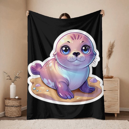 Adorable Seal Sticker Throw Blankets