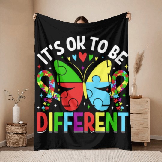 It’s OK to Be Different Autism Awareness Butterfly Throw Blankets