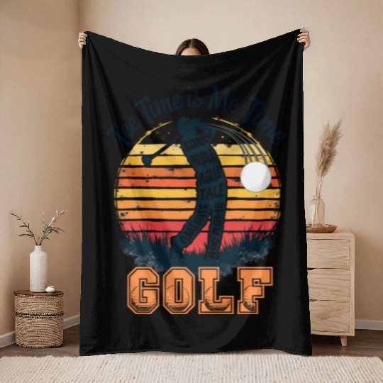 Golf Swing Typography - Vintage Golfer Design Throw Blankets