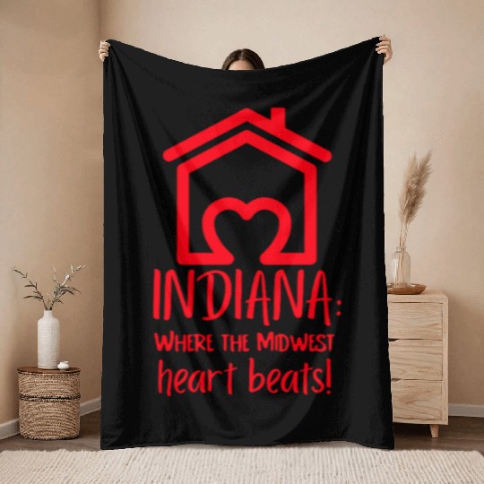 Indiana Where The Midwest Heart Beats! Throw Blankets