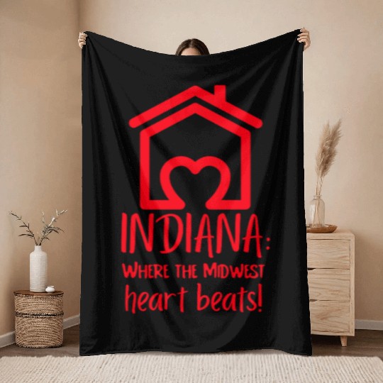 Indiana Where The Midwest Heart Beats! Throw Blankets