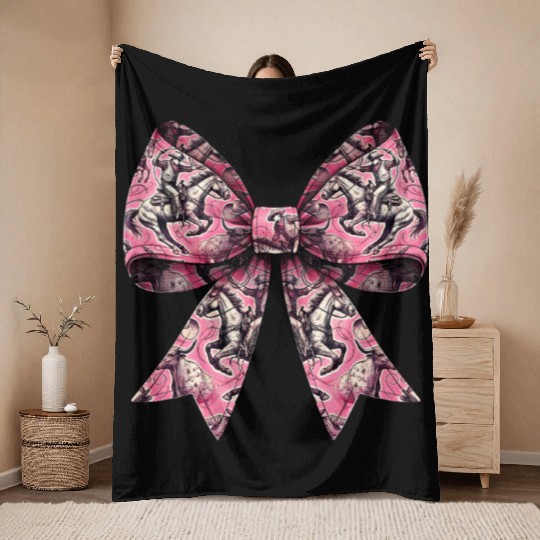 Coquette Bow Rodeo Barrel Racer Barrel Racing Throw Blankets