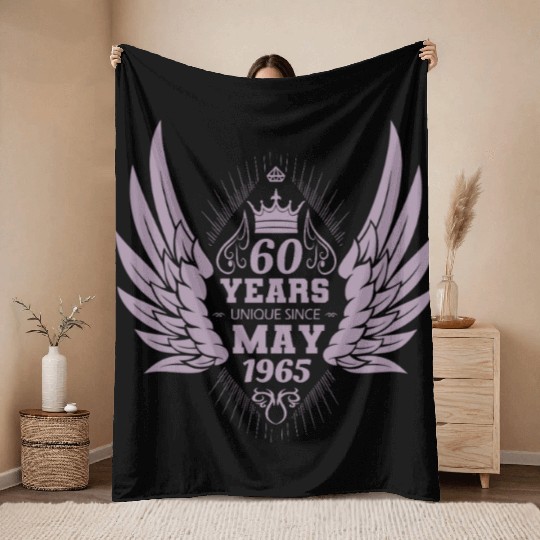 60th birthday angel wings unique since May 1965 Throw Blankets
