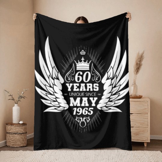 60th birthday angel wings unique since May 1965 Throw Blankets