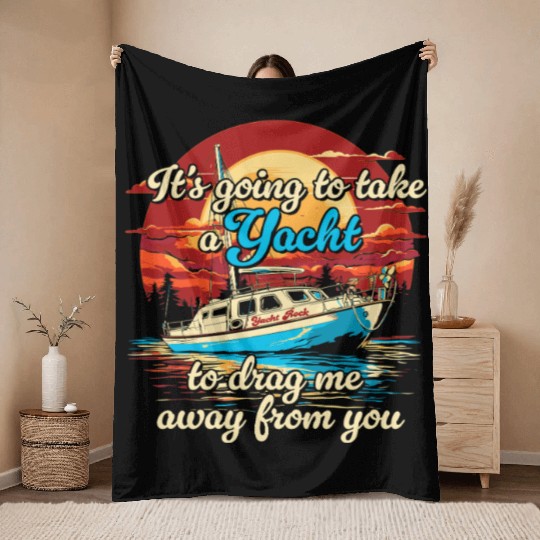 Vintage Style on Back Yacht Rock Party Boat Throw Blankets