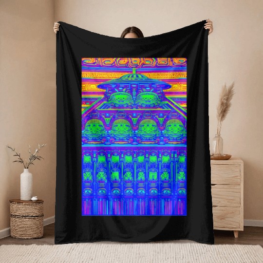 Alien Temple Throw Blankets