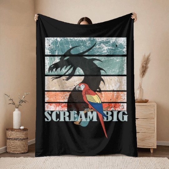 Scream Big Parrot Dragon Fusion Throw Blankets