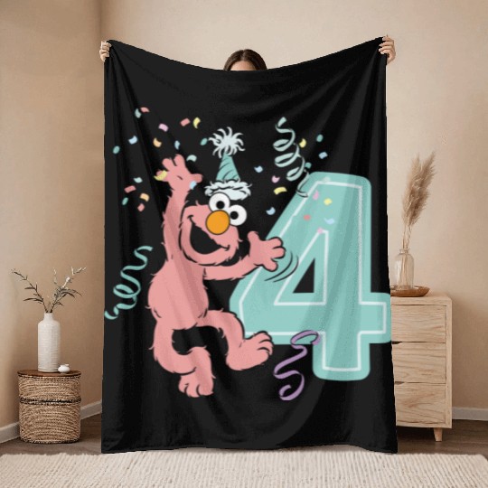 Sesame Street Birthday Design With Elmo 4 Years Throw Blankets