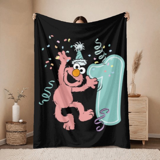 Sesame Street Birthday Design With Elmo One Year Throw Blankets