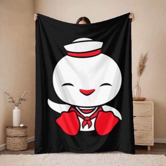 Duck sailor sailor hat waving happily fisherman Throw Blankets