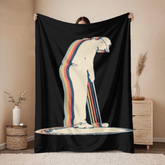 Mini Golf Golfer Golfing Miniature Golf Retro Throw Blankets