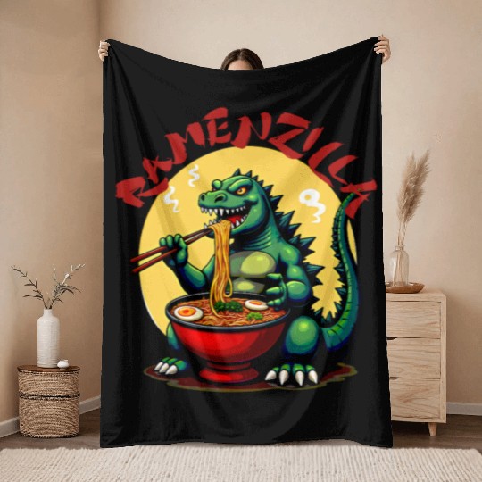 RamenZilla Ramen Noodle Loving Kaiju Monster Throw Blankets