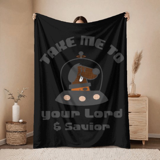 SPACE ALIEN DOG Throw Blankets