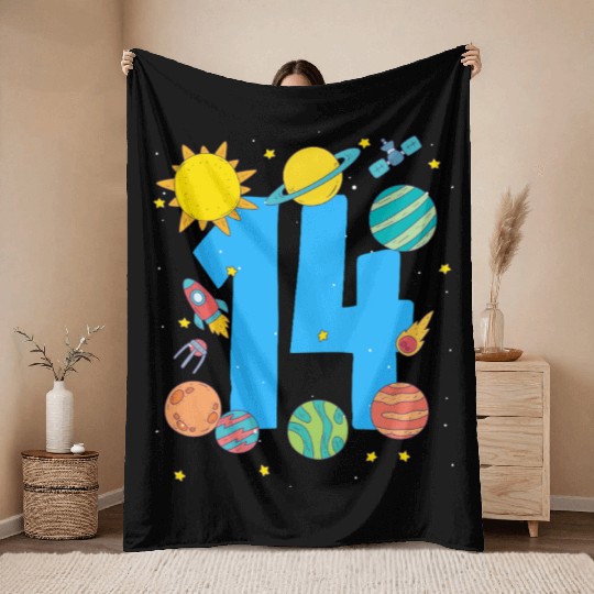 Space Adventure Number 14 Birthday Throw Blankets