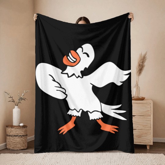 Seagull bird dances happily celebrates cheerful Throw Blankets