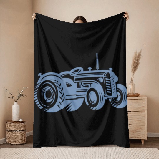 Tractor Silhouette Farmer Agriculture Throw Blankets