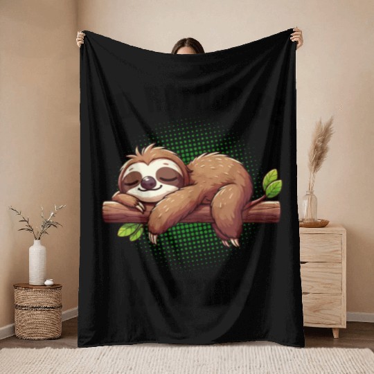 Cute Sleeping Sloth Throw Blankets