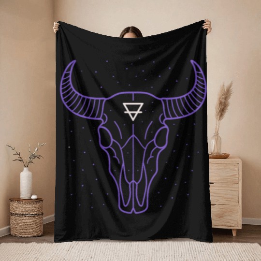 Earth Symbol Bull Skull | Mystic Minimal Art Throw Blankets