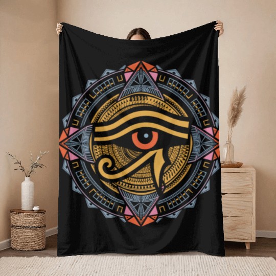 Eye of Ra Mandala | Psychedelic Egyptian Art Throw Blankets