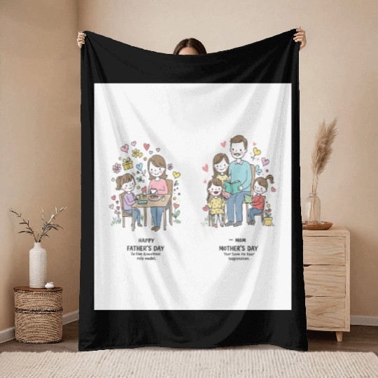 Mother's Day Family Illustration - Versatile Graph Throw Blankets