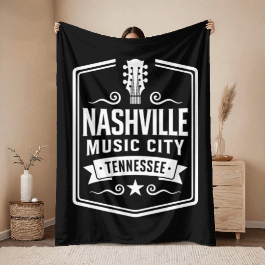 Nashville Music City Guitar Tennessee Throw Blankets