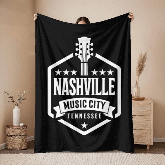 Nashville Music City Guitar Tennessee Throw Blankets