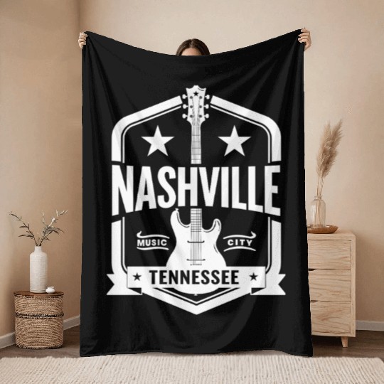Nashville Music City Guitar Tennessee Throw Blankets