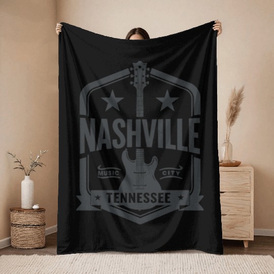 Nashville Music City Guitar Tennessee Throw Blankets