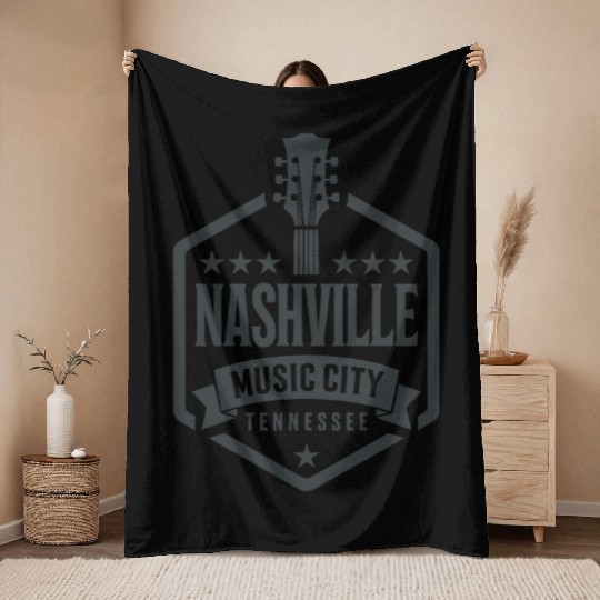 Nashville Music City Guitar Tennessee Throw Blankets