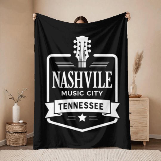 Nashville Music City Guitar Tennessee Throw Blankets