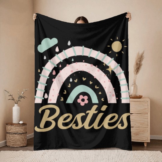 Besties BFF Heart Best Friends Bestie Throw Blankets