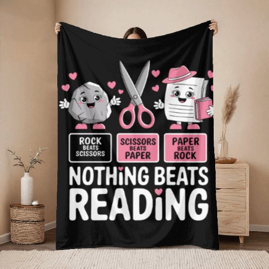 Rock Paper Scissors Nothing Beats Reading Throw Blankets