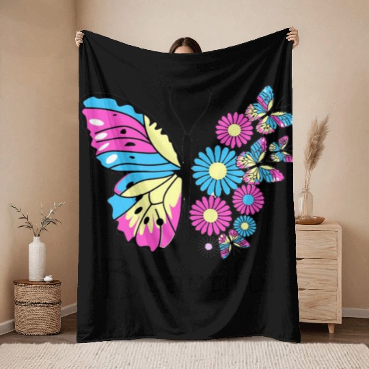 Flower with beautiful butterfly Throw Blankets