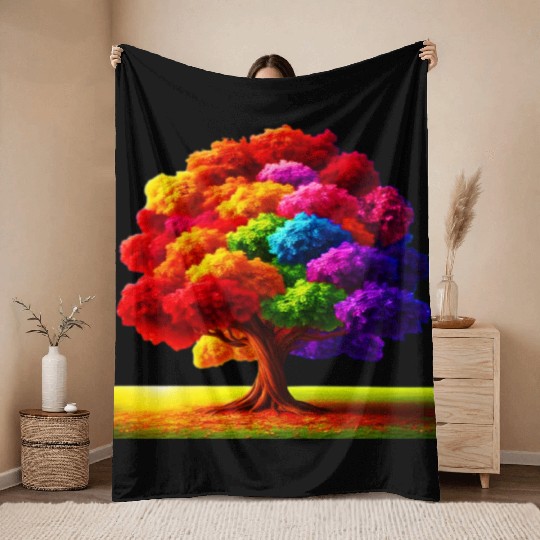 Rainbow colours Spectrum Tree Throw Blankets