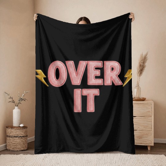 Over It Embroidered Pastel Puff Lettering Throw Blankets