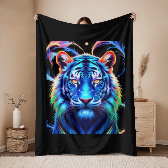 Neon Jungle: Psychedelic Tiger Throw Blankets