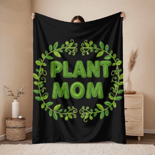 Plant Mom Floral Wreath Design Throw Blankets
