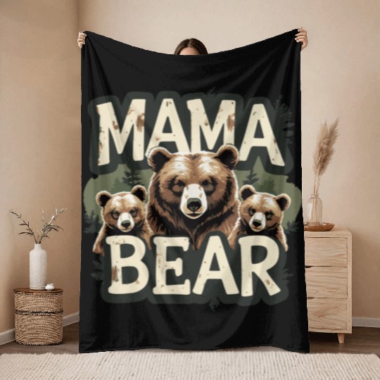 Mama Bear & Cubs Rustic Throw Blankets for Moms