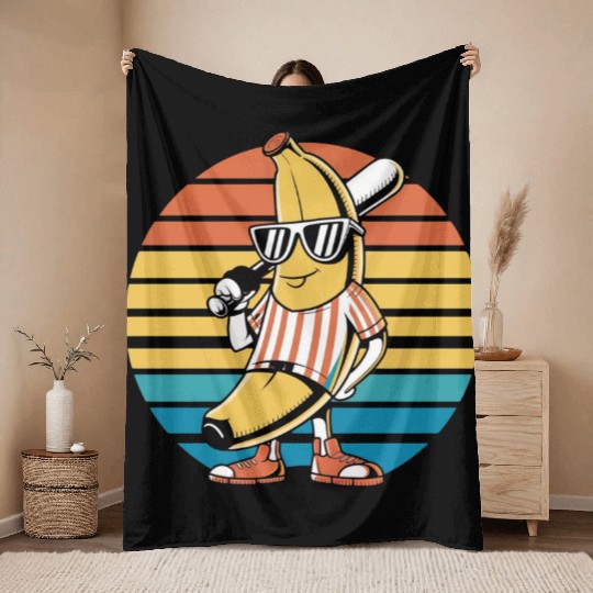 Baseball Banana Throw Blankets