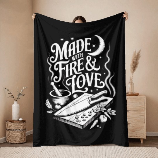 Made with Fire and Love Cooking Throw Blankets