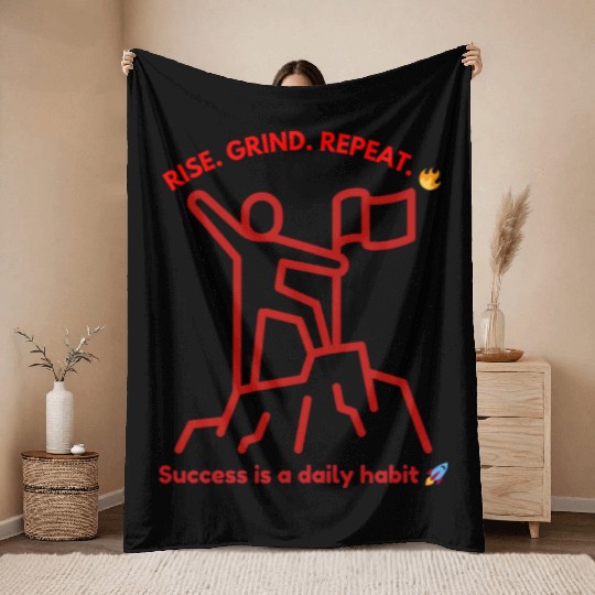 Success Motivation | Rise. Grind. Repeat Throw Blankets