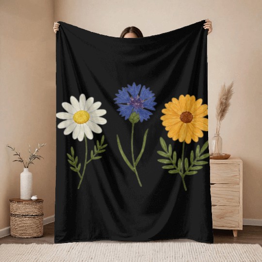 Wildflower Trio Daisy Cornflower Marigold Throw Blankets